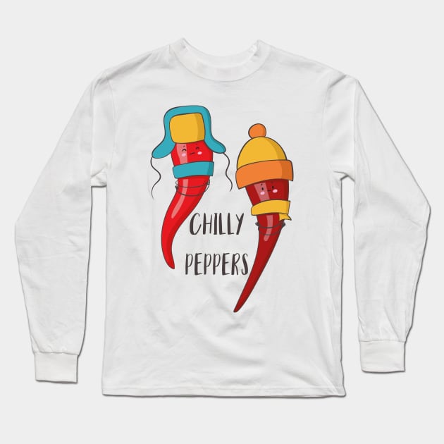 Chilly Peppers- Funny Cold Chilli Pepper in Scarves Gift Long Sleeve T-Shirt by Dreamy Panda Designs